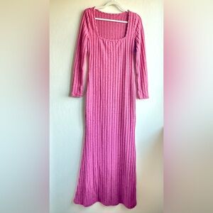Pink Ribbed Long Sleeve Dress